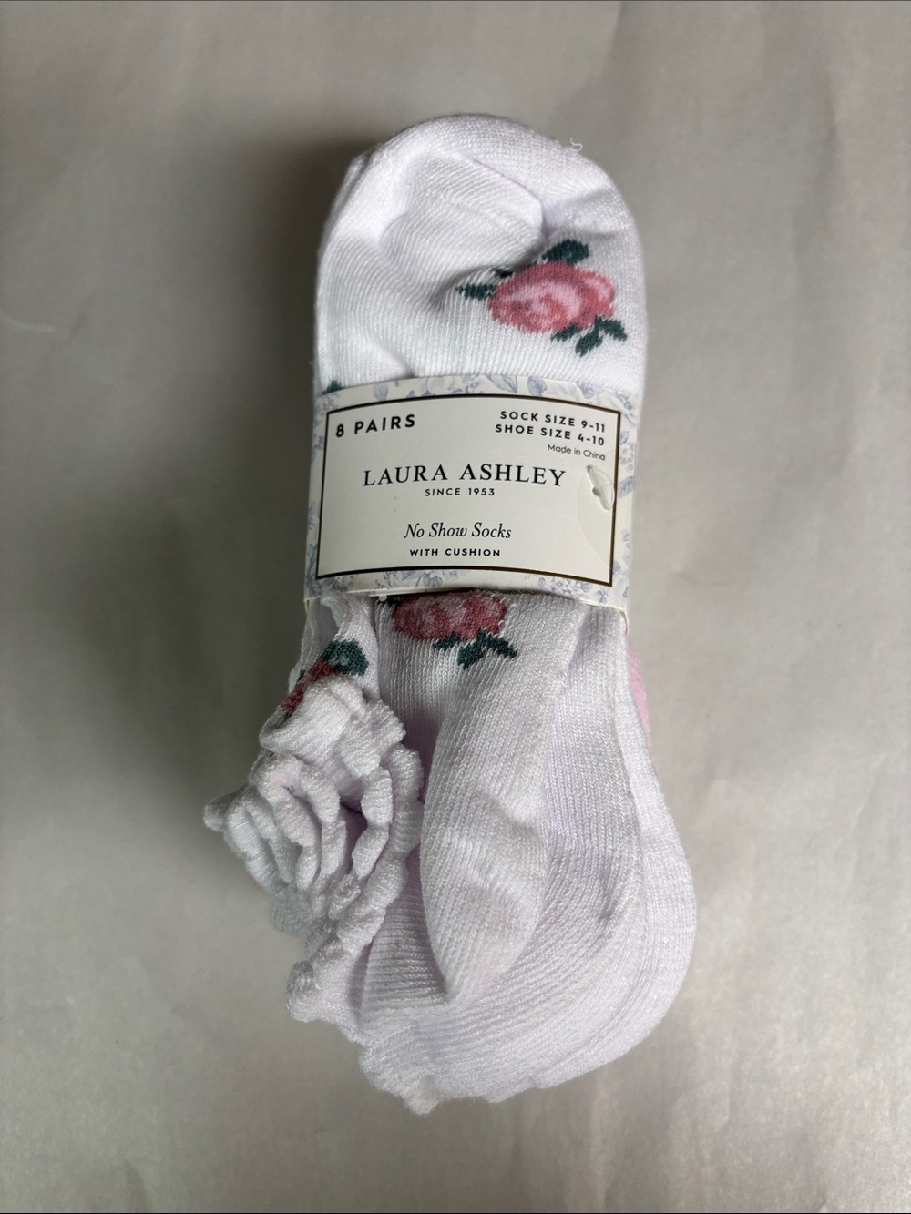 New Laura Ashley Socks Women’s 8 Pair White & Pink Floral No Show Casual Active - Picture 4 of 12